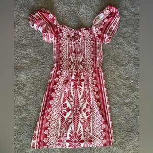 Red and White Smocked Dress with puffed sleeves
